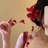 1PC long fringed bead chain red flared flower hairpin, women's fashion red flower long fringed side clip