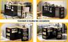 Kitchen island with pull-out countertop, 115 cm storage with three-sided shelves and two drawers, coffee bar, suitable for dining rooms and home bars