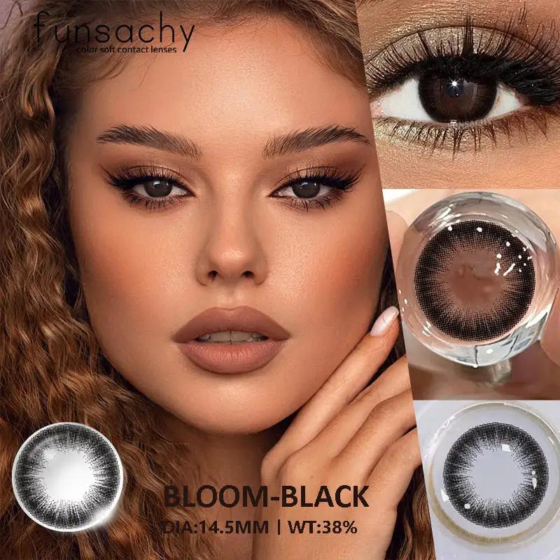 FUNSACHY 0~-8.00 Degree Color Contact Lenses for Eyes 2pcs Natural Black Brown Prescription Lens Myopia Eye Makeup Contacts Lens