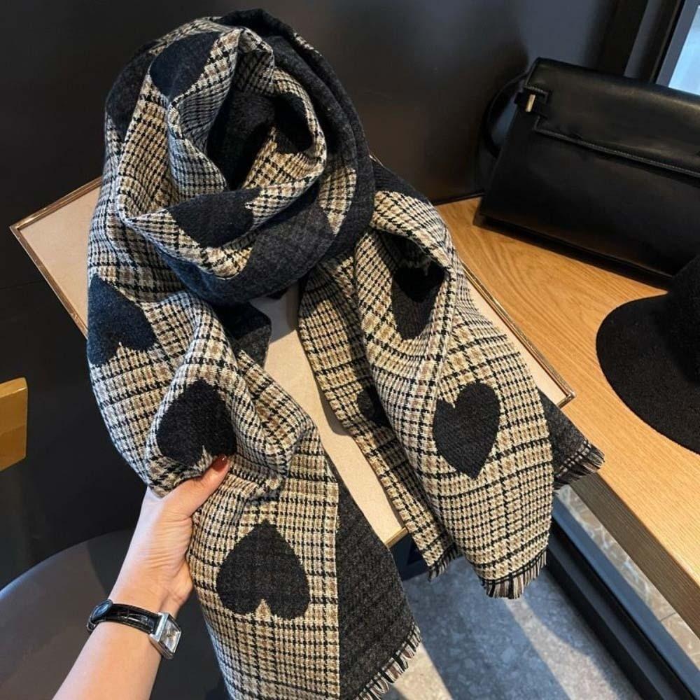 Soft Heart Knitted Scarf Warmer Long Thickened Shawl Gift Double-sided Scarf Outdoor