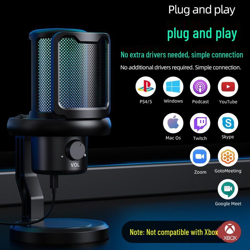 RGB USB игровой микрофон с шумоподавлением для ПК, телефона и PS4/5 - Идеально подходит для записи голоса и прямых трансляций