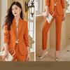 Chic Two-Piece Suit Sets for Women with Orange Blazer and Pants Casual Outfit with Back Slit