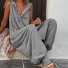 Spring Autumn Casual Women's Overalls Bohemian Stripe Casual Button Up Hooded Sleeveless Pants Jumpsuit