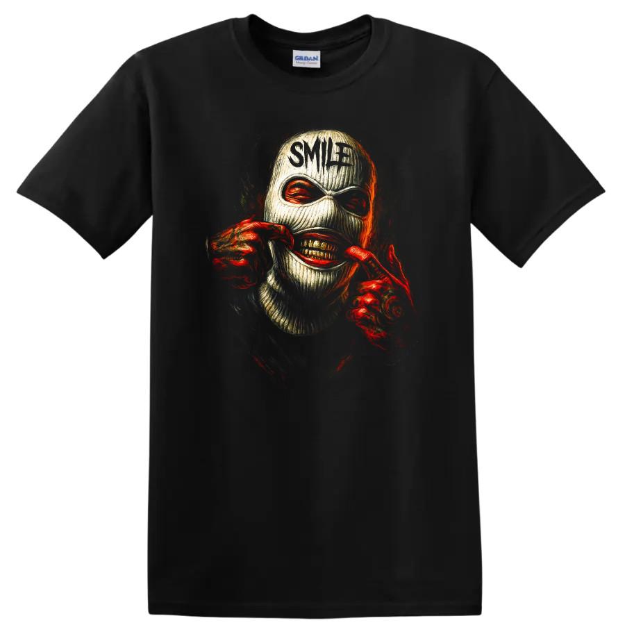 Dark Urban Masked Smile Graphic T Shirt Creepy Art Design Streetwear Tee