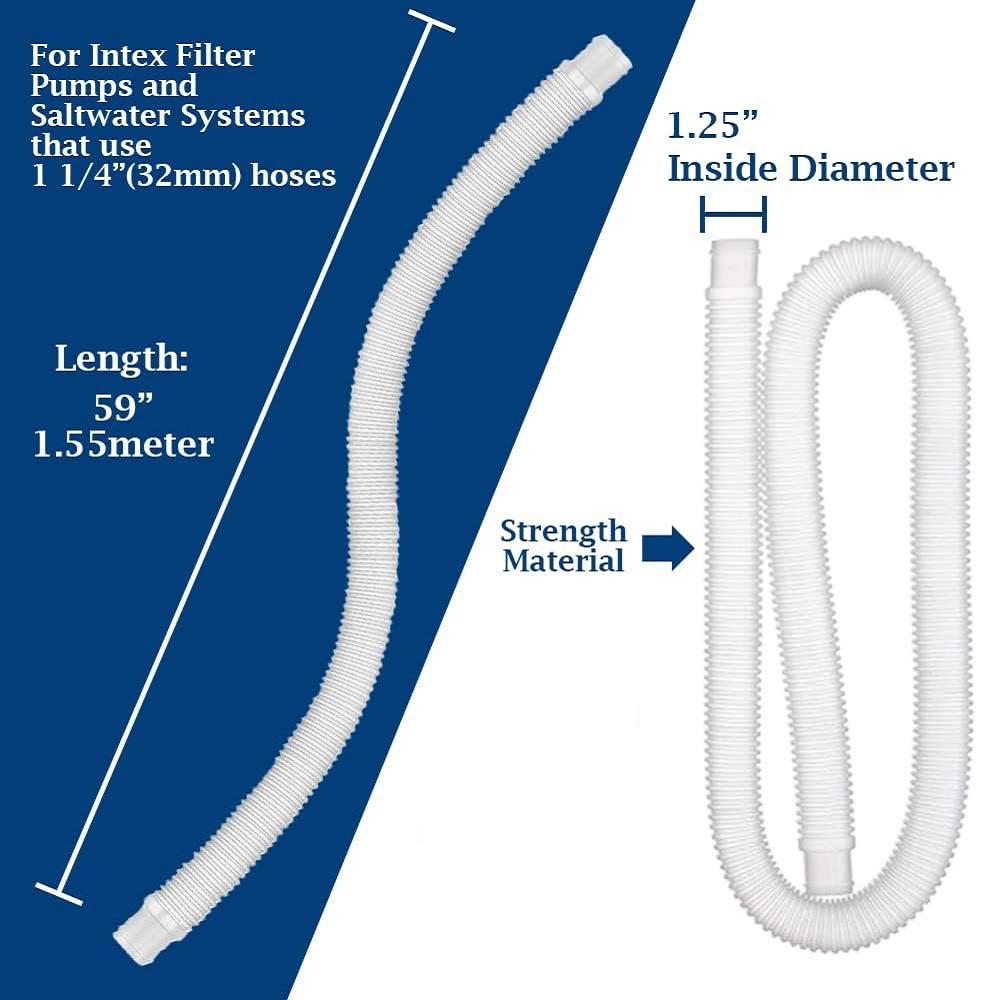 2 ШТ. 59" Аксессуар для насоса надземного бассейна Шланг для Intex 1-1/4 дюйма 1.25" 32 мм с 4 хомутами