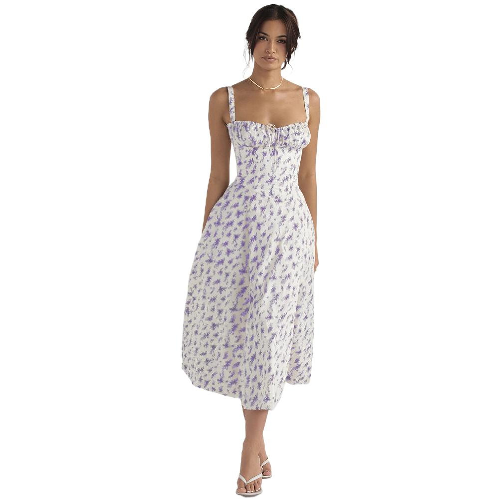 Платье-корсет с цветочным принтом, деревенское платье-корсет, женское платье-корсет миди с струящимся разрезом на бретельках, платье-корсет с цветочным принтом