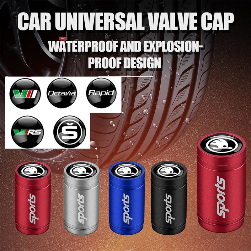 4pcs Brushed Metal Car Wheel Tire Valve Stem Air Cap Cover Auto Accessories For Skoda Rapid Fabia Kamiq Octavia A7 A5 A4 Superb VR6