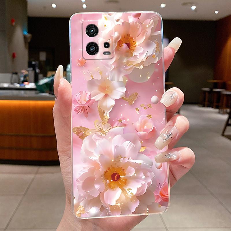 For Cover Motorola Moto G72 Case G 72 Flower design Clear Soft Silicone Back Funda Bumper For Moto G72 MotoG72 Phone Cases Coque