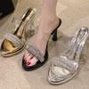 2024 летняя мода стразы серебристые массивные водонепроницаемые тапочки прозрачные сандалии с кристаллами высокие каблуки женские туфли-лодочки