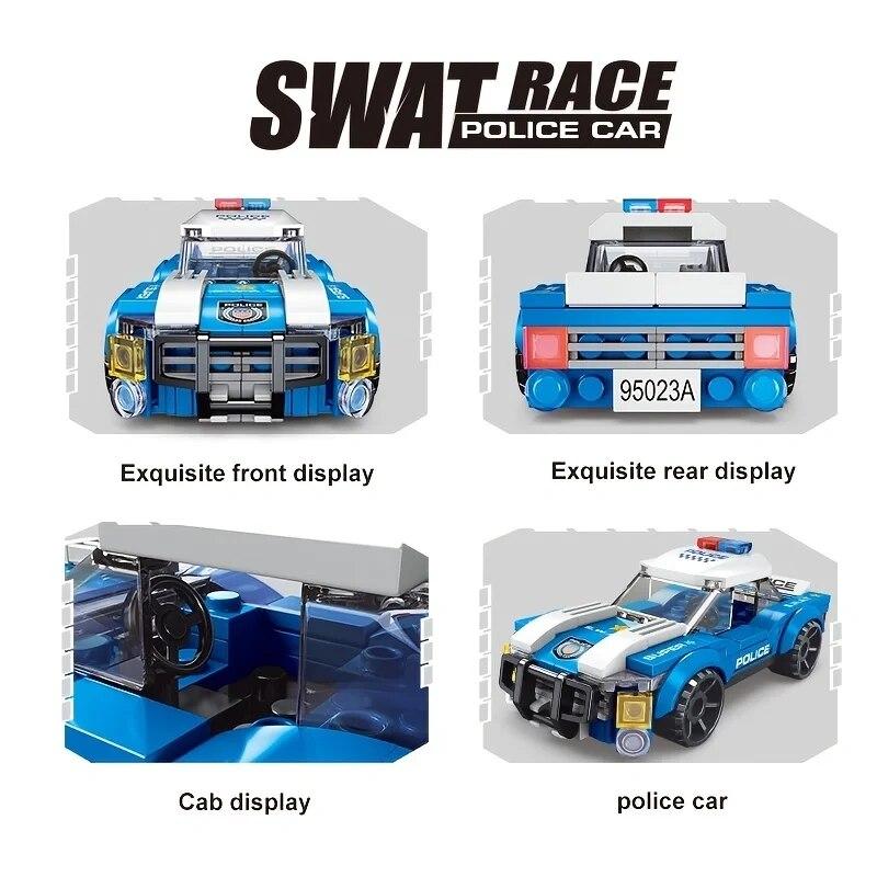 100 + шт. комплект строительных блоков, игрушки, синяя полицейская машина, игрушки, подарок, полицейская серия, автомобиль для детей и взрослых, счастливый подарок