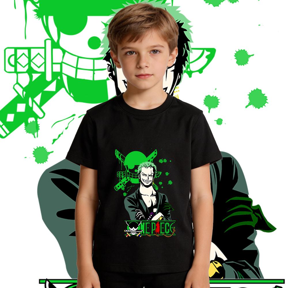 One Piece Zoro Anime Print Boys Girls Cotton T Shirt Casual Summer Short Sleeve Kids Tops Soft Breathable