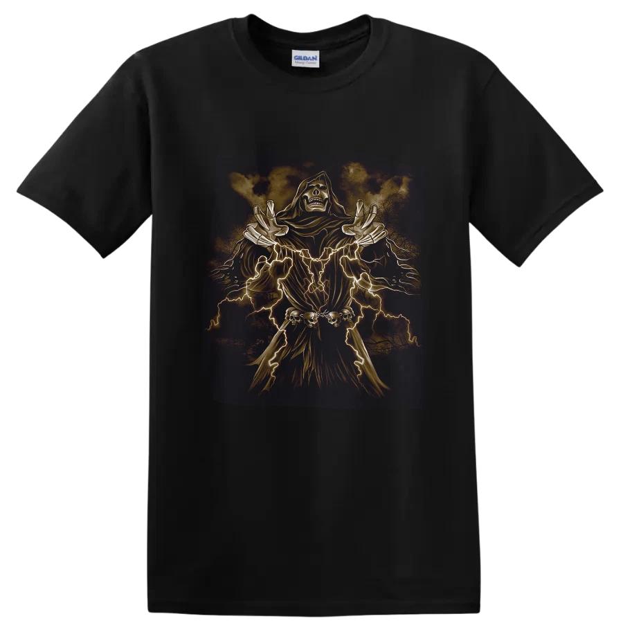Grim Reaper Rock Metal T Shirt Skeleton Lightning Dark Art Tee