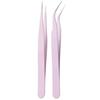 Set of 2 Precision Tweezers, Stainless Steel, for DIY Crafts, Handmade Projects, False Eyelashes, Plastic Model Tools, and Tsumami Zaiku (Pink)