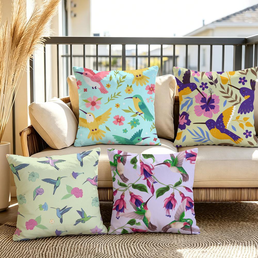 Hummingbird Floral Pattern Cushion Cover Plush Fabric Soft DoubleSided Printed Sofa Warm Winter Home Gift Pillow Cover
