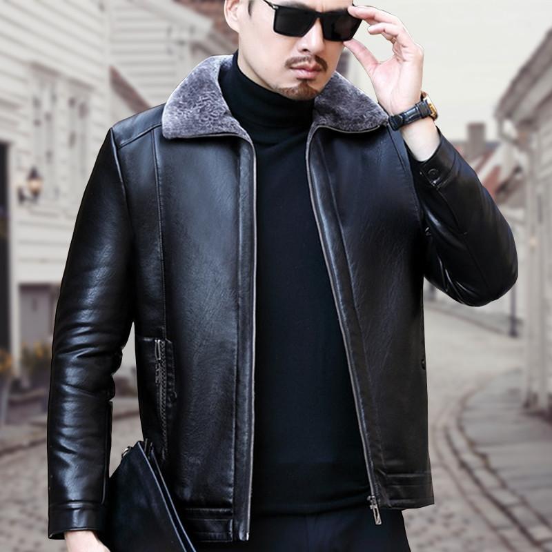 Leather Jacket Men's New Winter Fleece Sheepskin Leather Jacket Jacket Men's Clothing