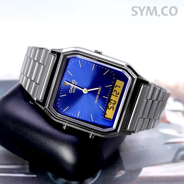 Casio Обычные аналоговые цифровые часы с двойным временем и бесплатной пряжкой, модные наручные часы