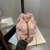 Niche Design Denim Rhombus Bucket Bag Crossbody Trend Drawstring Fringed Pearl Chain Crossbody Bag