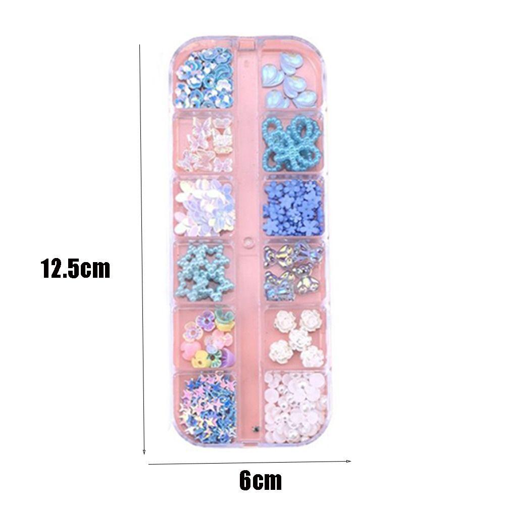 12 Grids Mix Styles Nail Charms Shiny Rhinestones 3D Butterfly Nail Art Decor Pearl Sweet Bow Flower Nail Ornaments DIY