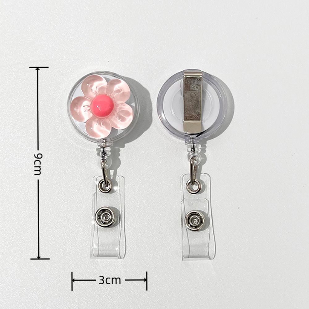 Transparent Worker ID Card Pull Buckle Cute ID Card Badge Holder Clip Floral Badge Reel For Women