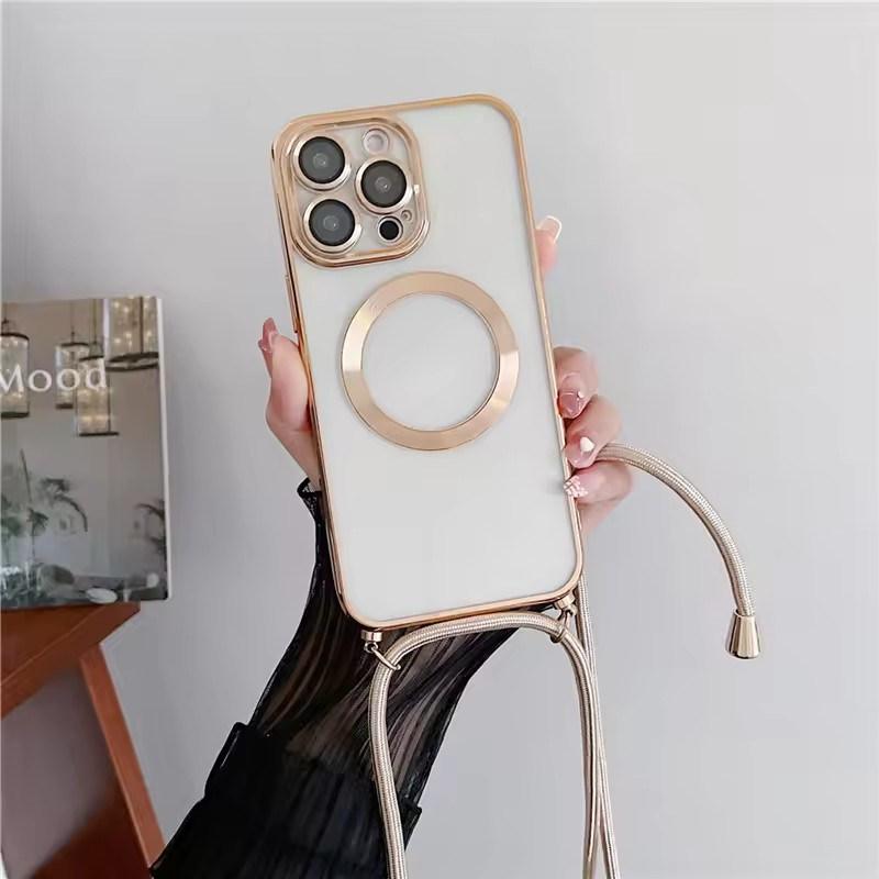Прозрачные магнитные чехлы с покрытием для беспроводной зарядки MagSafe для iPhone 17 Air 16 15 14 13 12 11 Pro Max Plus с ремешком-шнурком на шею