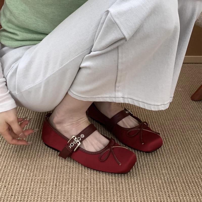 Fashion 2025Female Footwear Ballet Flats Silk Dance Shoes Shallow Butterfly-Knot Fashion Buckle Strap Lolita Flat Shoes For