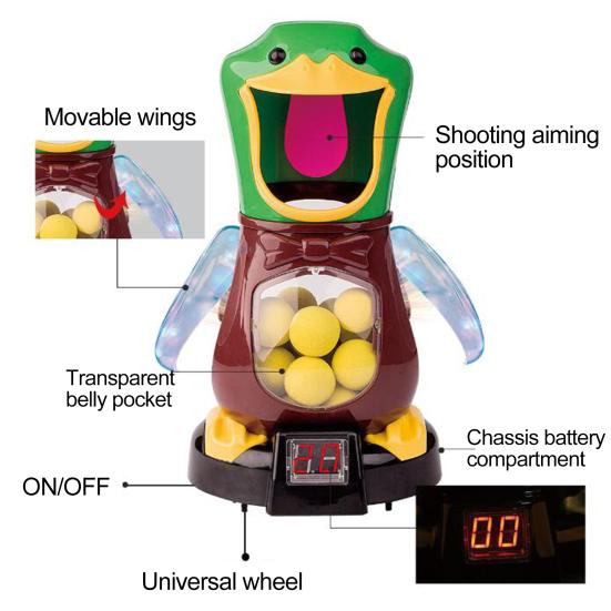 Мягкая игрушка-пусковая установка с утиной мишенью, ЖК-табло, звук, забавный свет