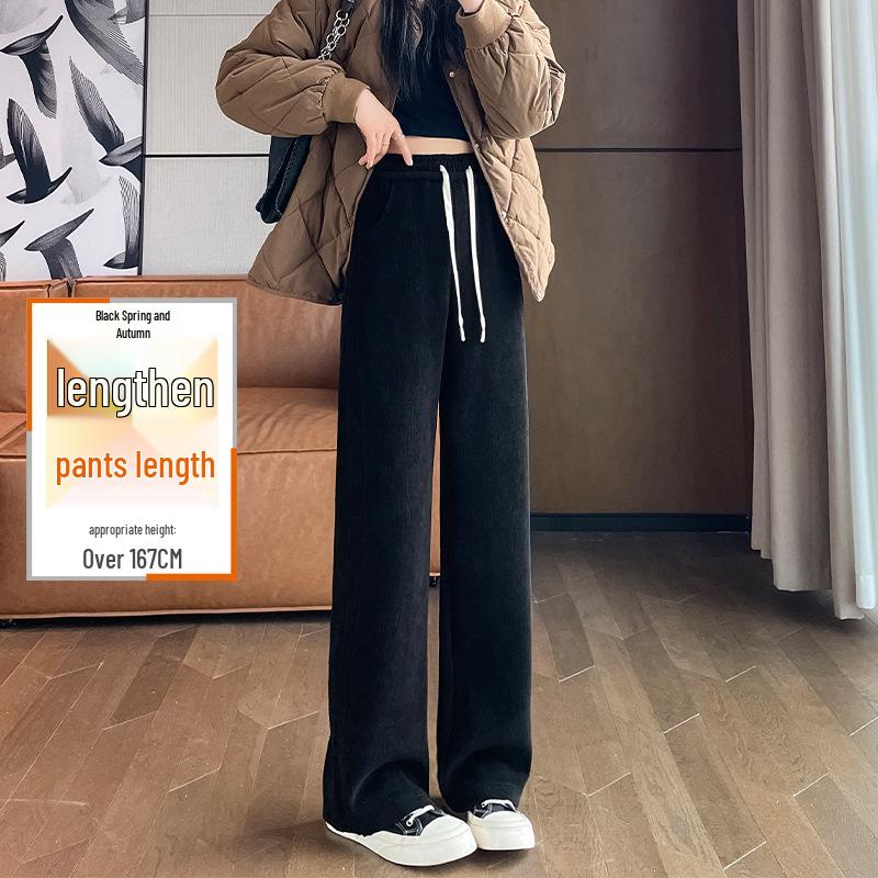 High-Waisted Fleece-Lined Wide-Leg Women's Pants for Autumn/Winter - Casual, Petite, and Straight-Leg Sports Sweatpants.