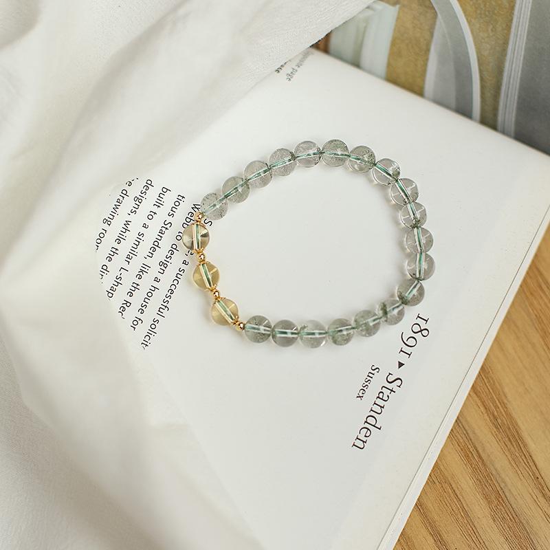 Natural Green Ghost Bracelet Simple 14K Pack Gold Strawberry Crystal Citrine Green Crystal Bracelet Women