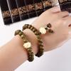 Elastic Wood Beaded Strand Bracelets Rosary Green Natural Sandalwood Bracelet Girl