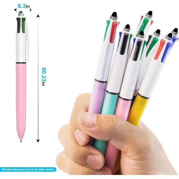 8-Pack Multicolor Ballpoint Pens with Stylus Tip - 4 Colors in One (Red, Blue, Black, Green) 1.0mm Smooth Writing for Planners