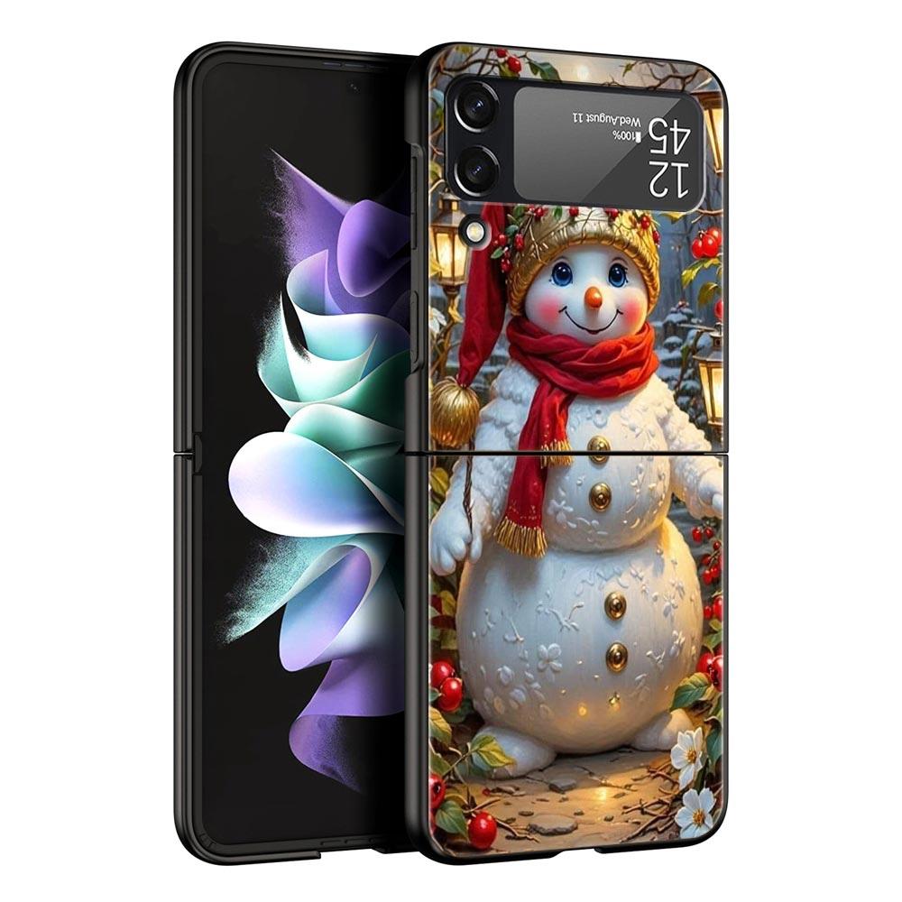 Рождественский Снеговик Жесткий ПК Чехол для Телефона Для Samsung Galaxy Z Flip 7 6 5 4 Черная Крышка Для Galaxy Z Flip 3 Складной Корпус Fundas Сумка