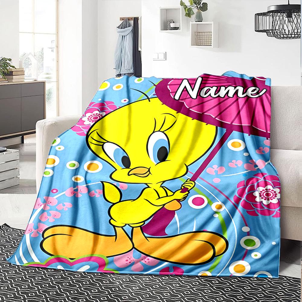Customizable Tweety1 Throw Blanket – Personalized Name, All-Season Cozy Snug Blanket, Machine Washable, Personalized Blanket
