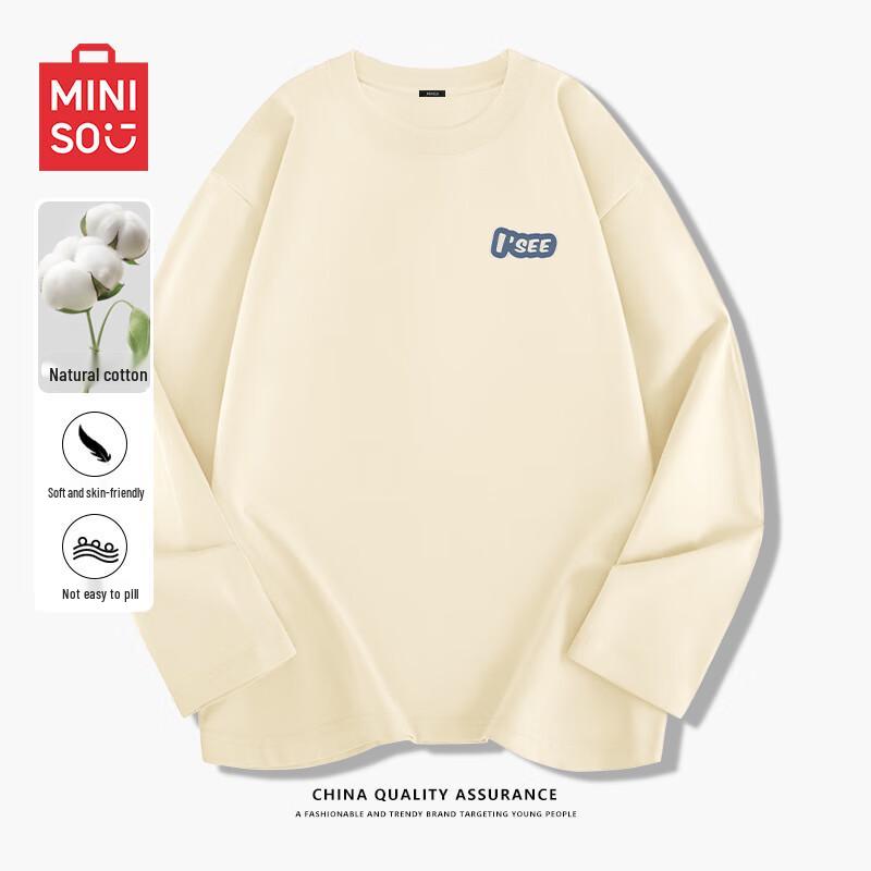 MINISO Мужская футболка с длинным рукавом из чистого хлопка