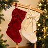 Winter Home Decor Ornaments Velvet Christmas Stockings with Decorative Bow Large Xmas Hanging Morning Gift Bags Socks for Fireplace Mantel