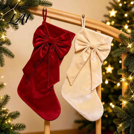 Winter Home Decor Ornaments Velvet Christmas Stockings with Decorative Bow Large Xmas Hanging Morning Gift Bags Socks for Fireplace Mantel