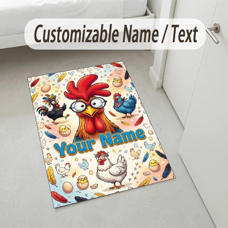 Easter Bunny Theme Crystal Velvet Rug Personalized Custom Name Text Soft Floor Mat Home Decor