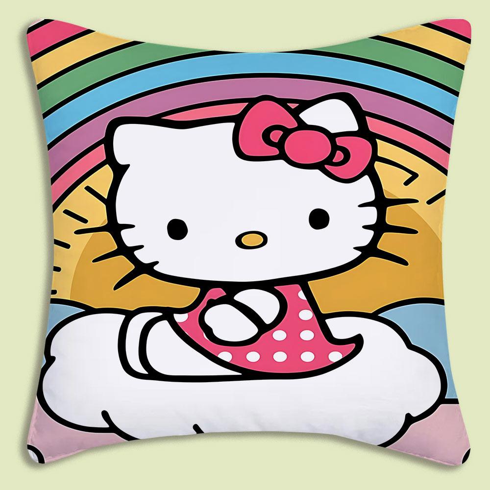 Cartoon Cute Hello Kitty Pillow Covers Cartoon Sofa Decorative Home Double-Sided Printing Short Plush Cute Cushion Cover