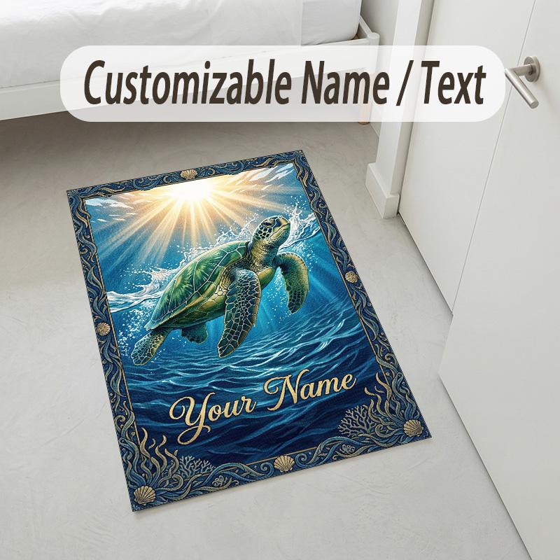 Oceanic Serenity Theme Soft Crystal Velvet Rug Custom Name & Text Print Non Slip Floor Rug for Bedroom Living Room