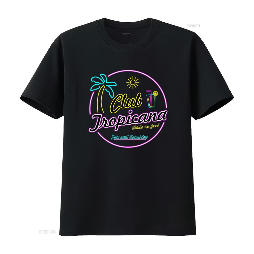 Клуб Tropicana Неоновый Дизайн Футболка Тропическое Настроение с Пальмой Солнцем Бесплатные Напитки Веселье и Солнечный Свет винтажный Стирка