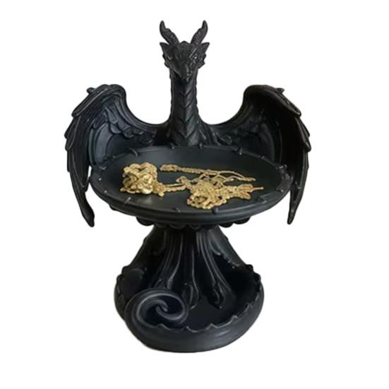 3D Printed Storage Tray, Matte Black Resin Flying Dragon Shape, Dustproof Jewelry Organizer, for Ring Earring Home Decorative