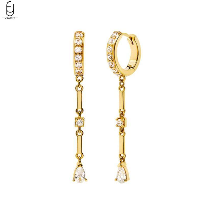 925 Silver Needle Luxury Long Chain Tassel Crystal Stud Earrings For Women Exquisite Pendant Gold Earrings Fine Jewelry