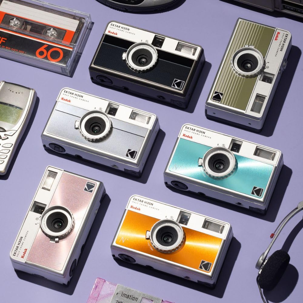 Kodak Пленочная камера EKTAR H35N, Звездное покрытие, Улучшенный объектив, Полосатый, Полукадровый, 35 мм, Многоразовая, Без фокусировки, Функциональная, Встроенный фильтр, (Отдельный предмет,