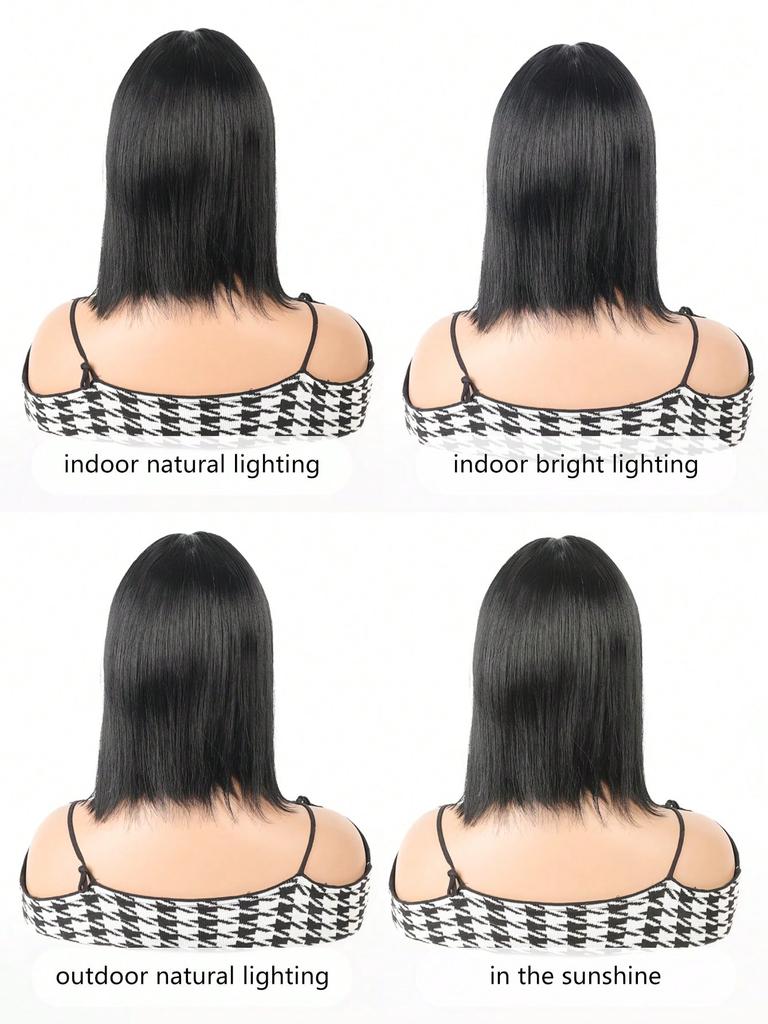 Synthetic Short Straight Bob Heat Resistant Wigs With Bangs Black Wigs For Women Daily Role Play Party Wigs