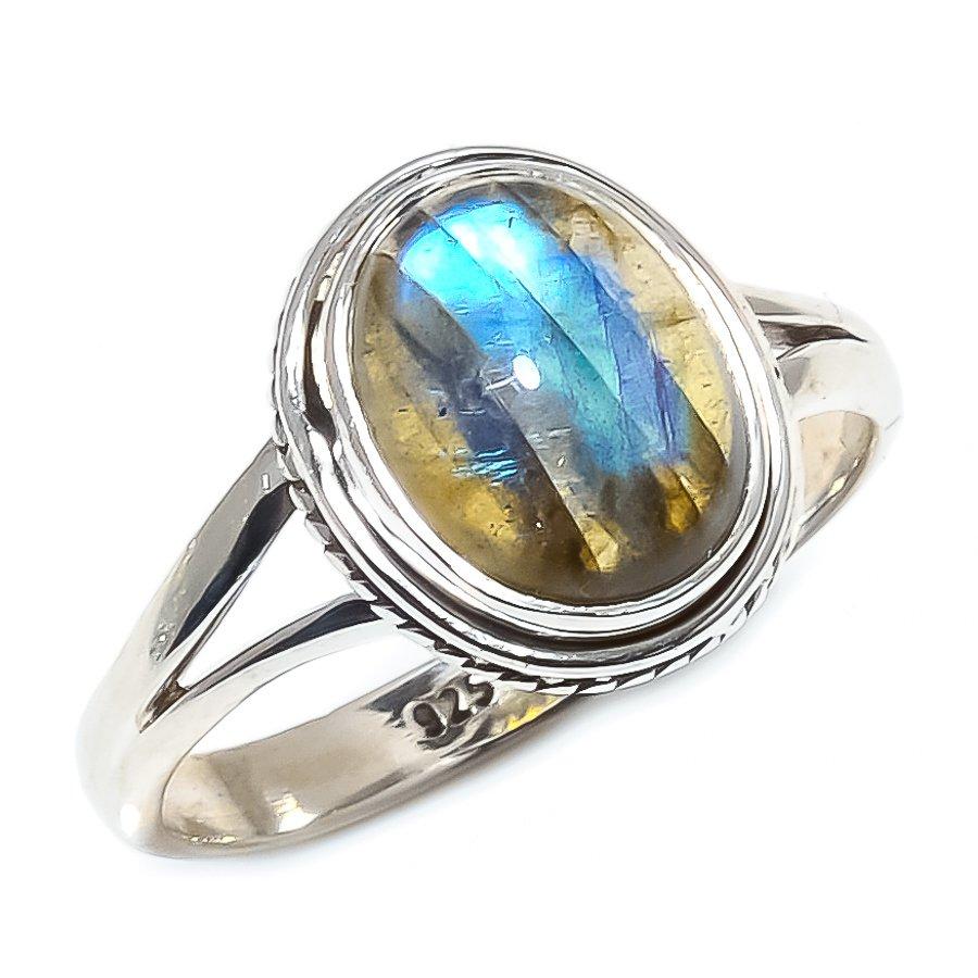Натуральный лабрадорит, драгоценный камень, ручная работа, кольцо из стерлингового серебра 925 пробы, размер 8.5 a5P30