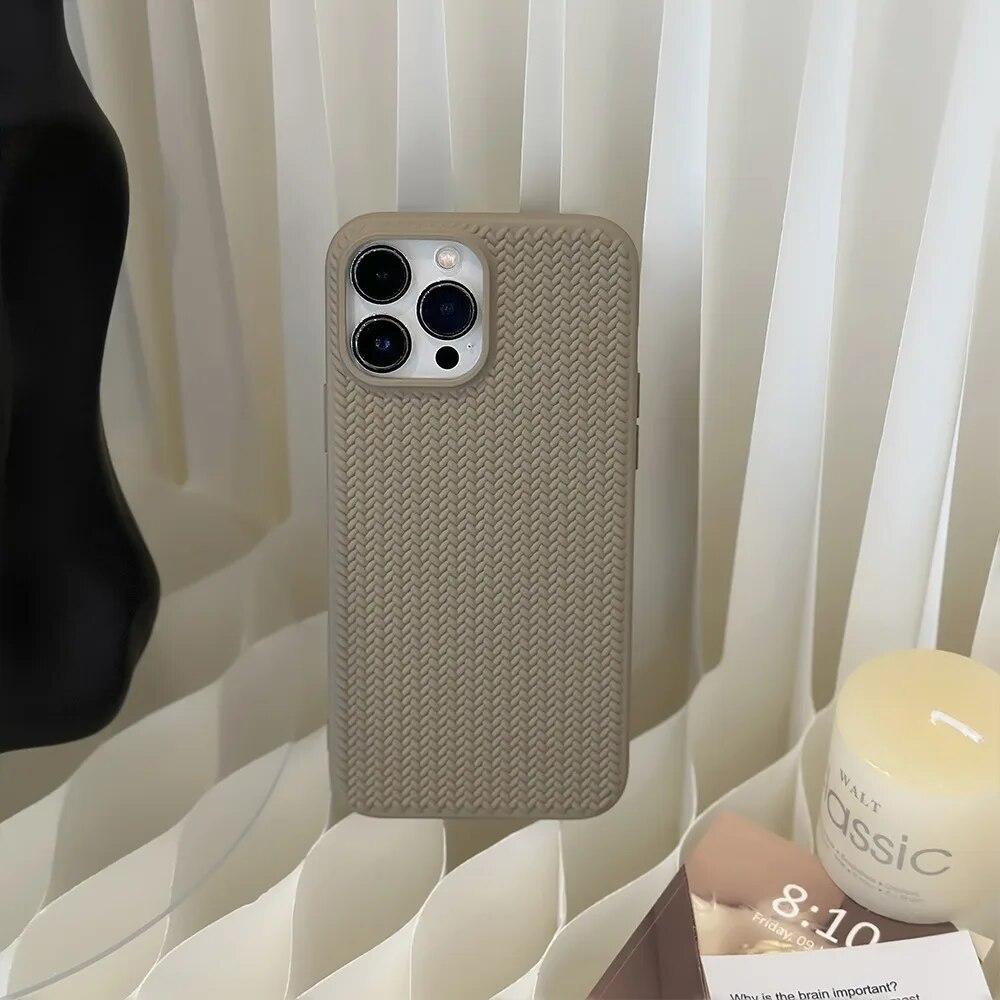 Винтажный тканый чехол для телефона с узором для iPhone 15 14 13 12 11 Pro Max Plus, однотонный противоударный бампер, мягкие силиконовые задние чехлы