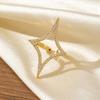 Luxury Copper Set Zircon Geometric Open Ring for Women Fashion Metal Four Pointed Star Shaped Hollow Index Finger Rings Jewelry