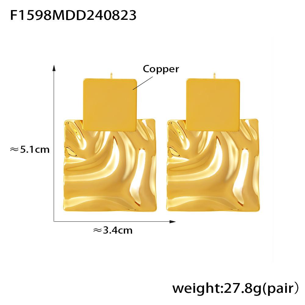 Wind Exquisite Women's Geometric Pleated Smooth Earrings Copper Plated 18k Real Gold Earrings