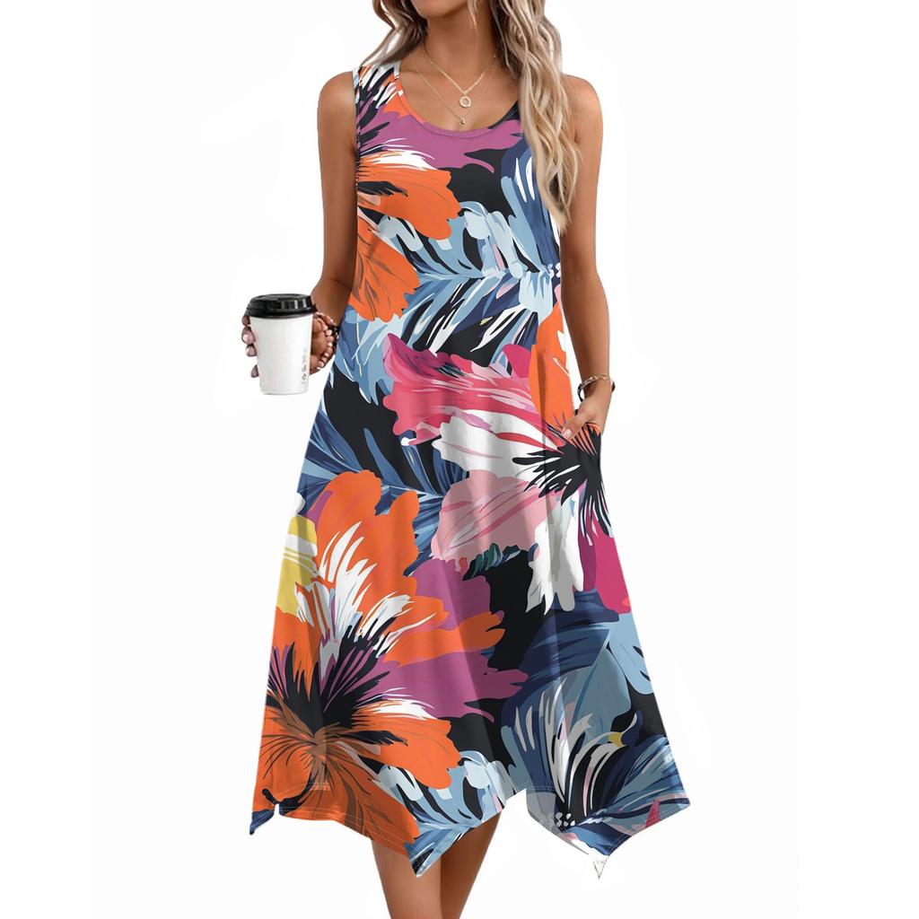 Женское повседневное платье на лето, платье-майка, свободное пляжное платье с карманами, расклешенный миди-сарафан