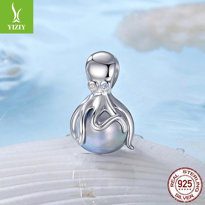 S925 Silver Octopus Beads Ocean Style Diy Beaded Bracelet Accessories S925 Sterling Silver Jewelry Accessories