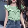 Женские повседневные блузки с коротким рукавом и оборками и квадратным вырезом